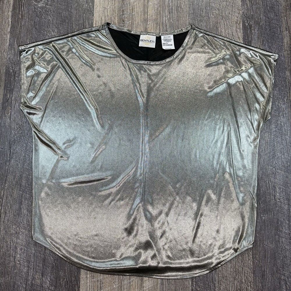 JR Bentley Metallic Top‎ Women Medium Silver Gold Shimmer Dolman Blouse USA